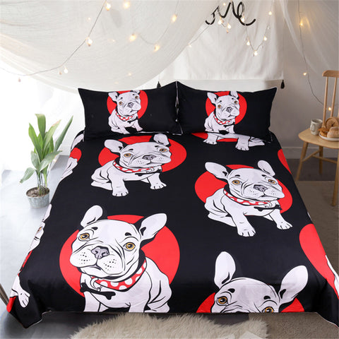 Cartoon Pug Dog Home Textiles Bedding Set Black and Red Quilt Cover With Pillowcases - Home Excelsior 