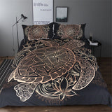 Luxury Textiles 3pcs Turtles Bedding Set Duvet, Flowers Lotus and Golden Tortoise Bed Cover Set - Home Excelsior 