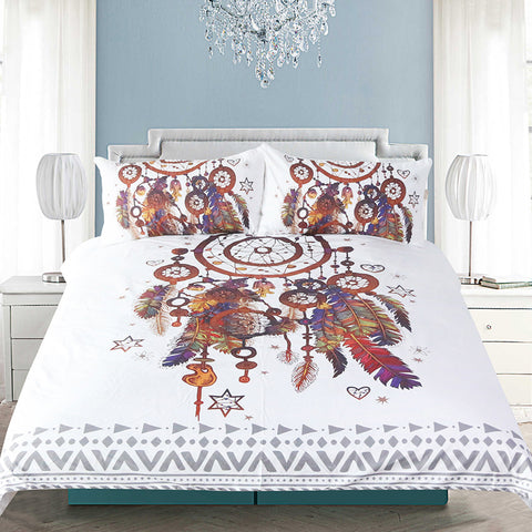 Bohemian Dreamcatcher Feathers Duvet Cover Printed Bed Cover Set - Home Excelsior 