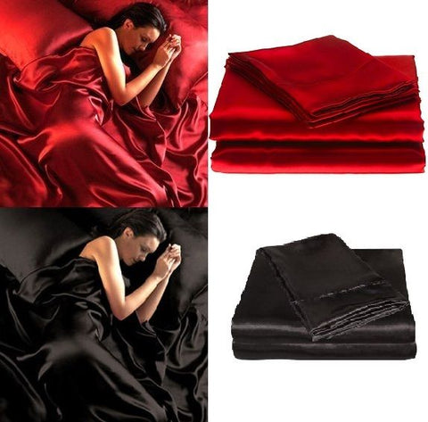 Satin Silk Soft Bed Fitted Sheet Set - 4Pc