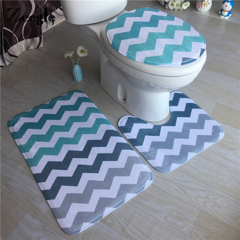 Zeegle Geometric Bath Mat 3Pcs/set Bathroom Rug Foot Mat Anti-slip Bathroom Carpet Bath Rugs Absorbent Cover Toilet Floor Mat