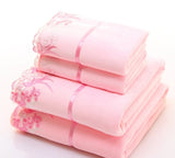 2pcs/set Microfiber Elegant Embroidered Towel Sets Solid 1pc Face Towel and 1pc Bath Towel.